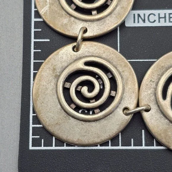 VTG Swirl Disc Medallion Statement Necklace 16" Antique Silver-Plate Adjustable - Picture 10 of 13